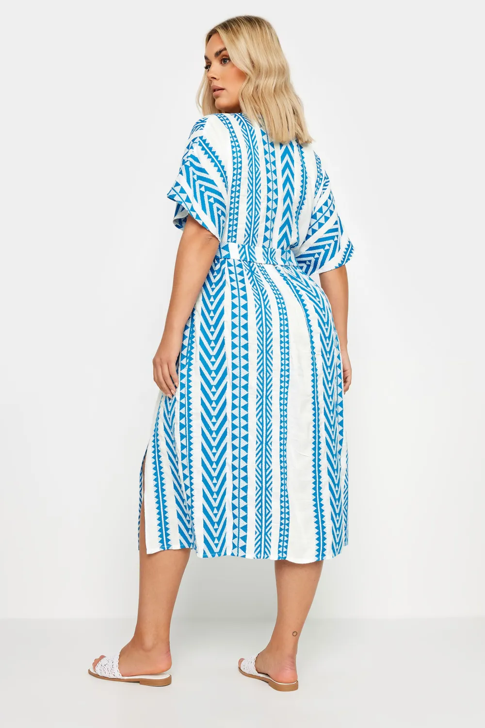 YOURS Curve Black & White Aztec Print Embroidered Maxi Dress
