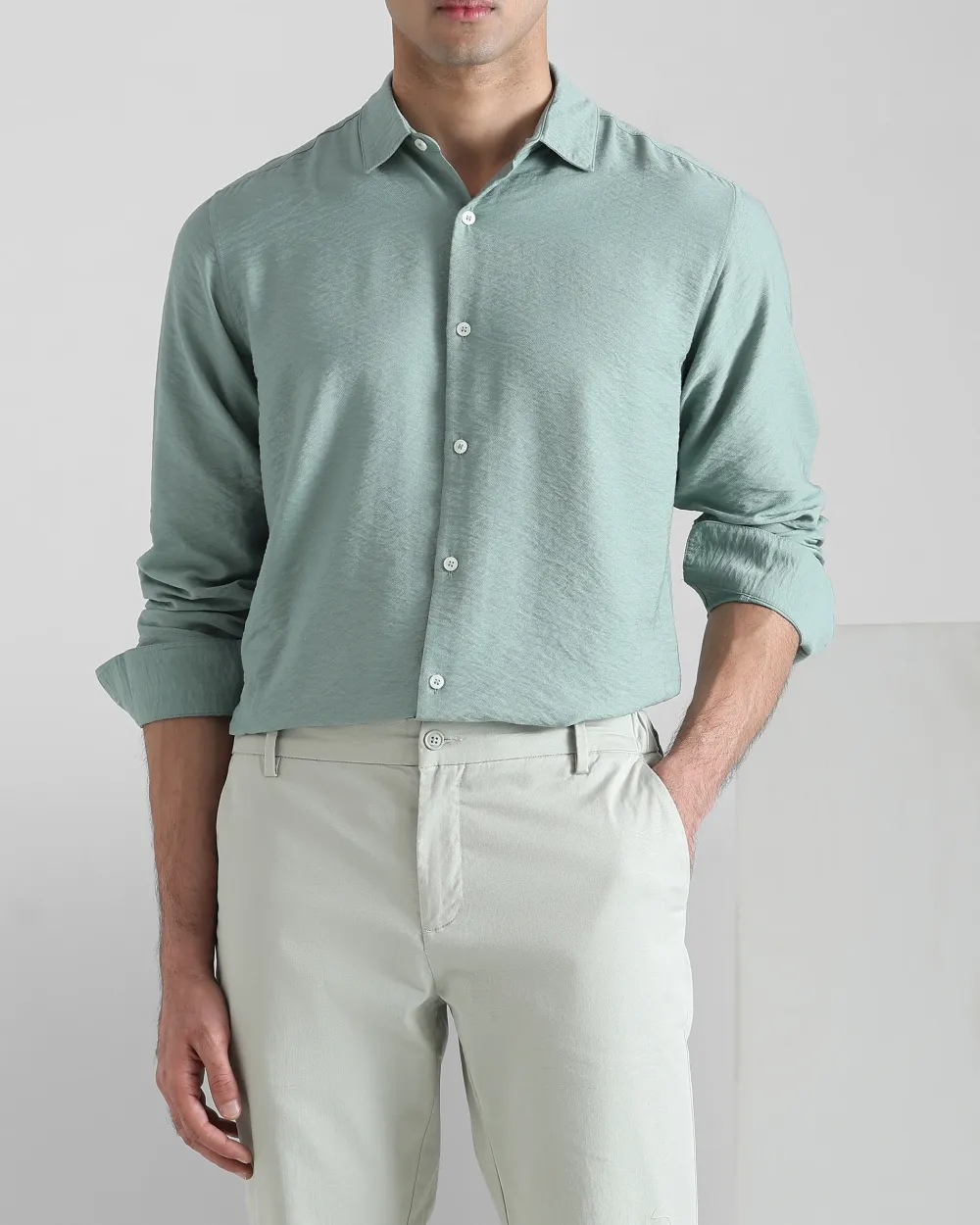 Leisure Simple Comfortable Slim-Fit Breathable Green Shirt