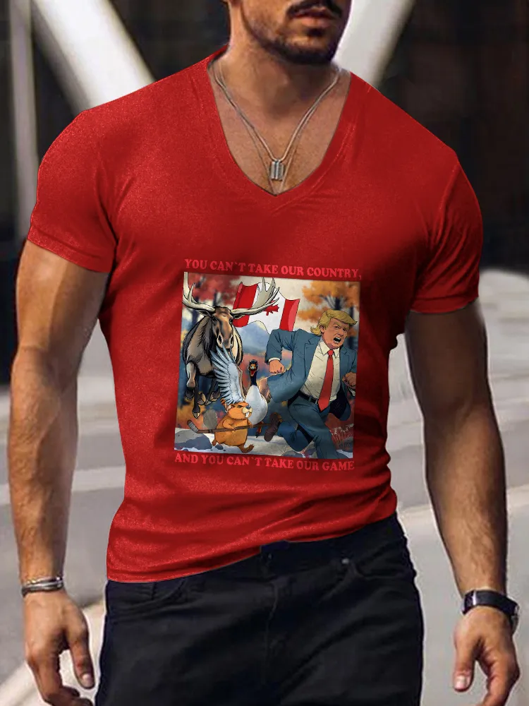 Men's You Can'T Take Our Country And You Can'T Take Our Game Short Sleeves V-Neck Pure Cotton T-Shirt