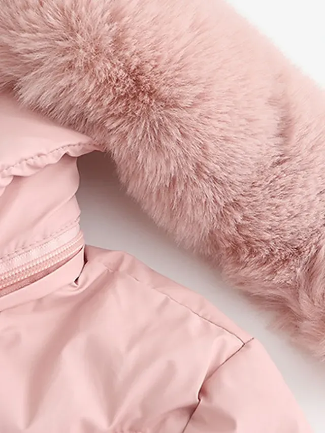 Women's Parka Puffer Jacket Winter Coat Zip up Hooded Coat with Fur Collar Drawstring Thermal Warm Heated Coat Removable Hood Fall Outerwear with Pockets Warm Classic Long Sleeve Light Blue Pink Black