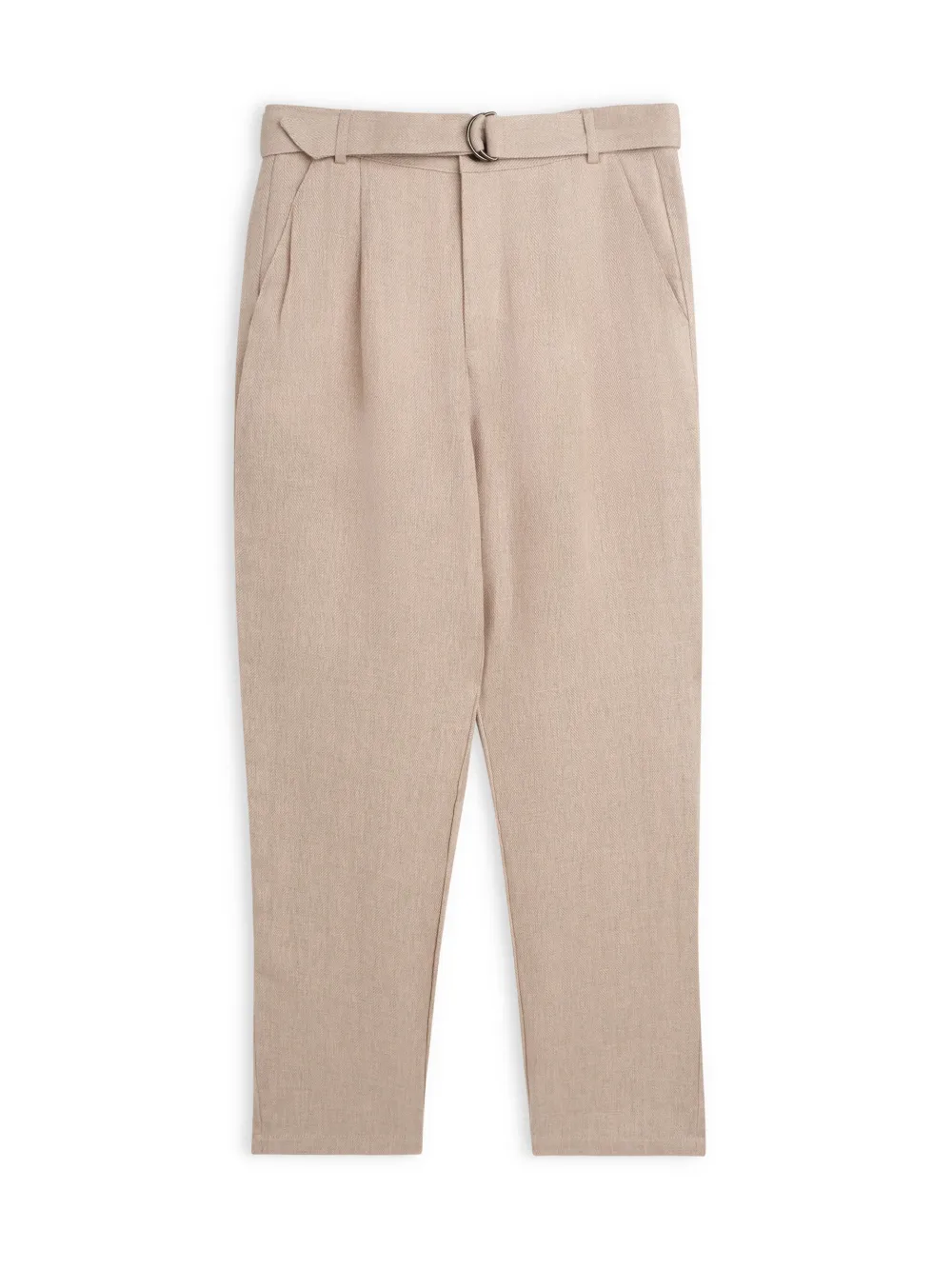 Pink Straight-Leg Belted Linen Trousers