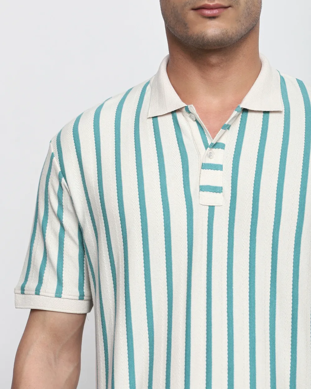 Daily Simple Teal Striped Textured Polo Shirt