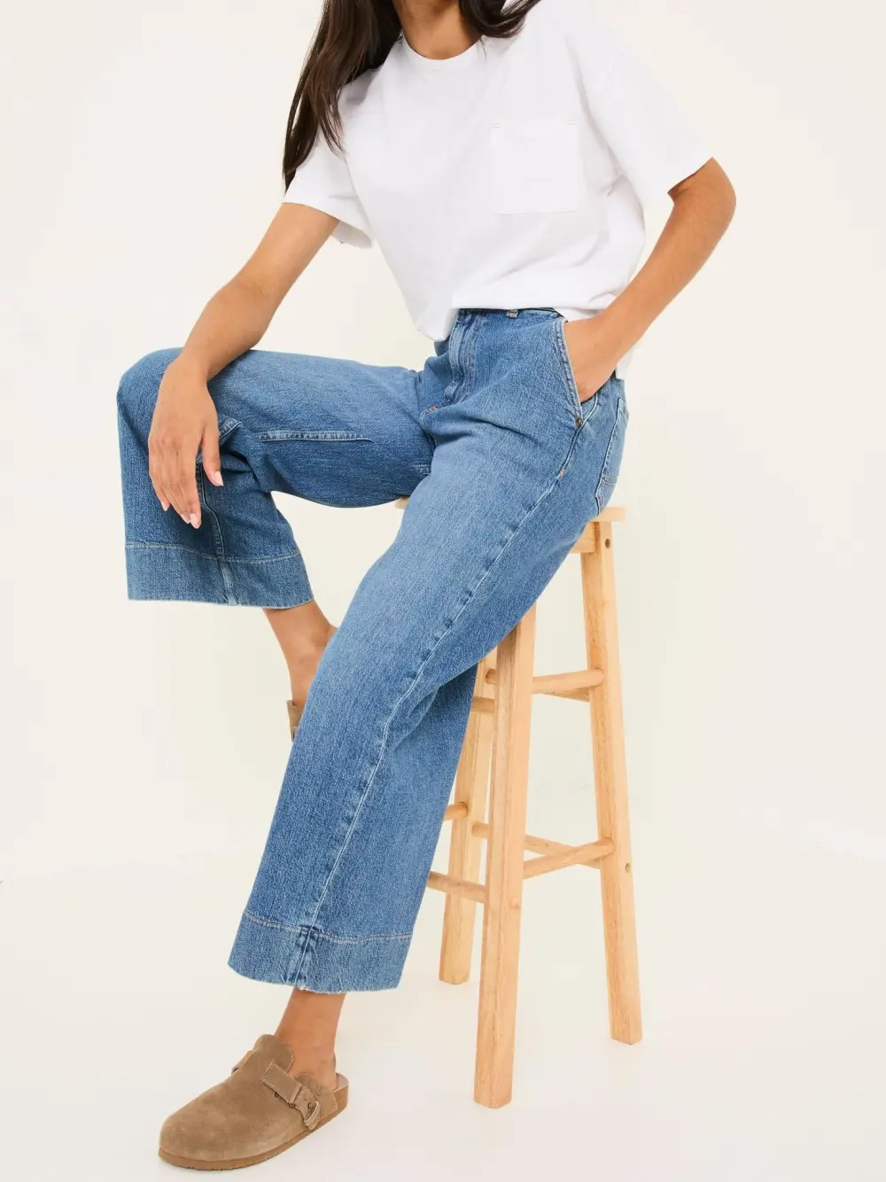 Hove Blue Denim Wide Leg Crop Jeans