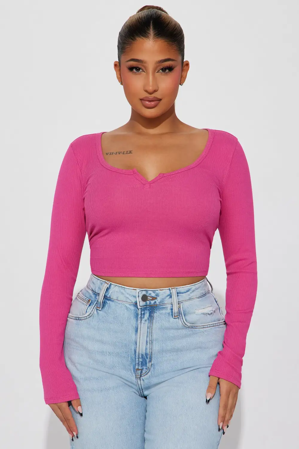 Agnus Long Sleeve Crop Top - Rose