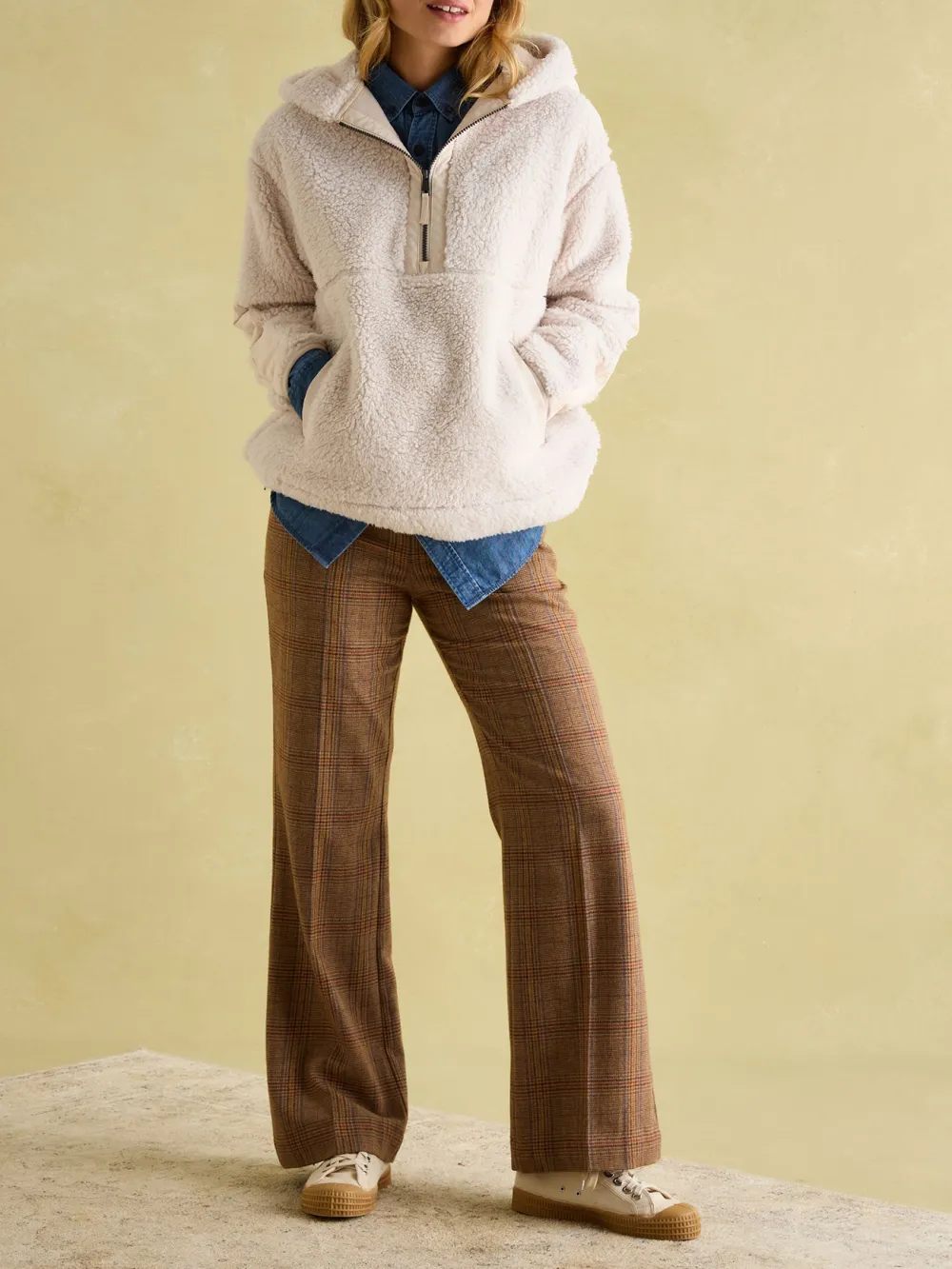 Slight Stretch Cream Hooded Fleece