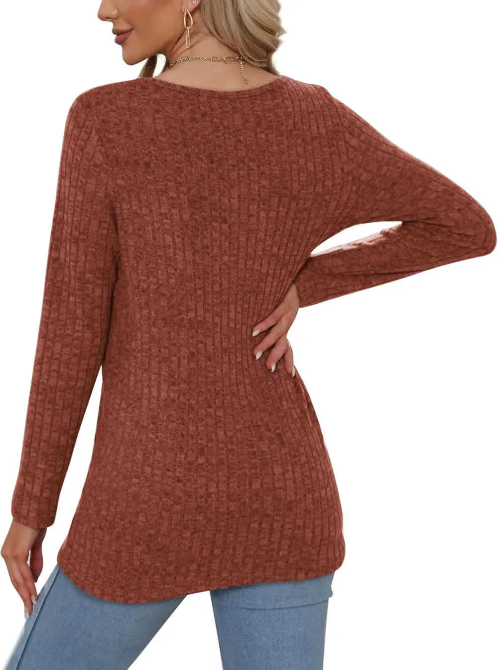 OFEEFAN Long Sleeve Shirts for Women Lightweight Crew Neck Casual Tunic Tops