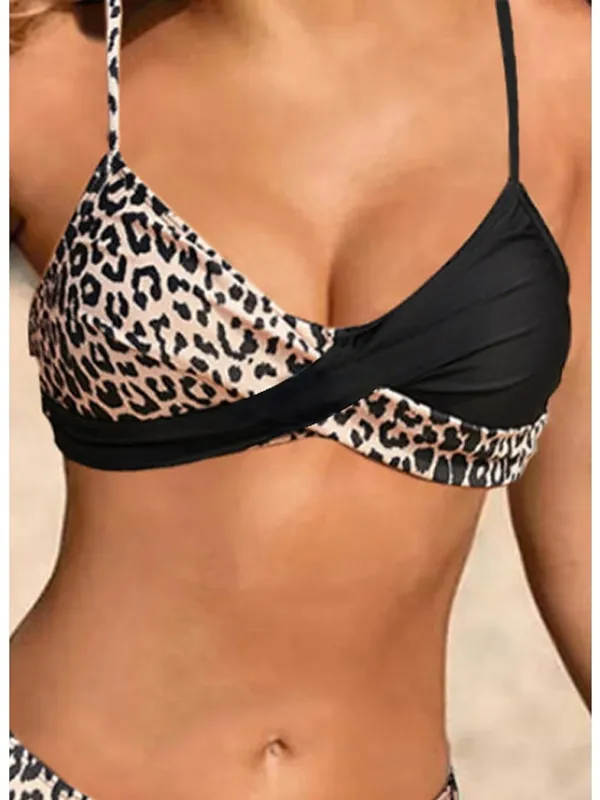 Women's Swimwear Bikini 2 Piece Normal Swimsuit 2 Piece Leopard Black Padded Strap Bathing Suits Sports Vacation Sexy