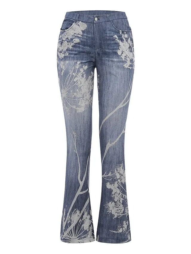 Women's Bootcut Flared Pants Bell Bottom Grey Fashion Casual Daily Full Length Flower / Floral XXL