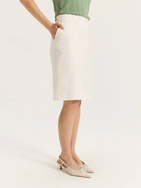 White Boucle Side Zip Skirts