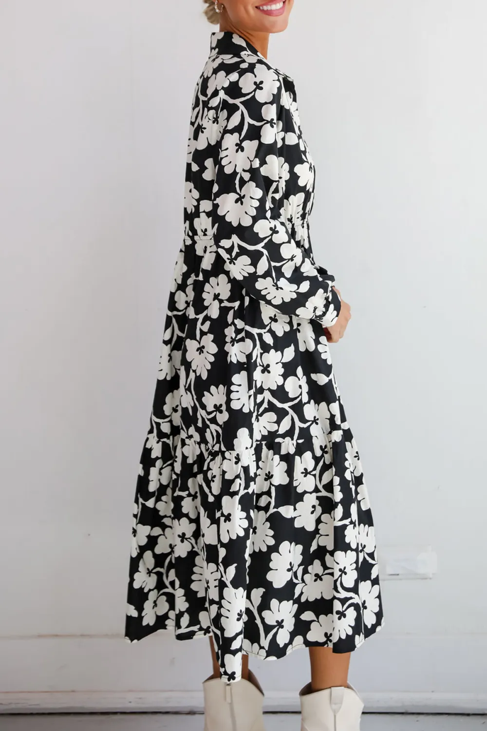 Charmed Perfection Black Floral Midi Dress
