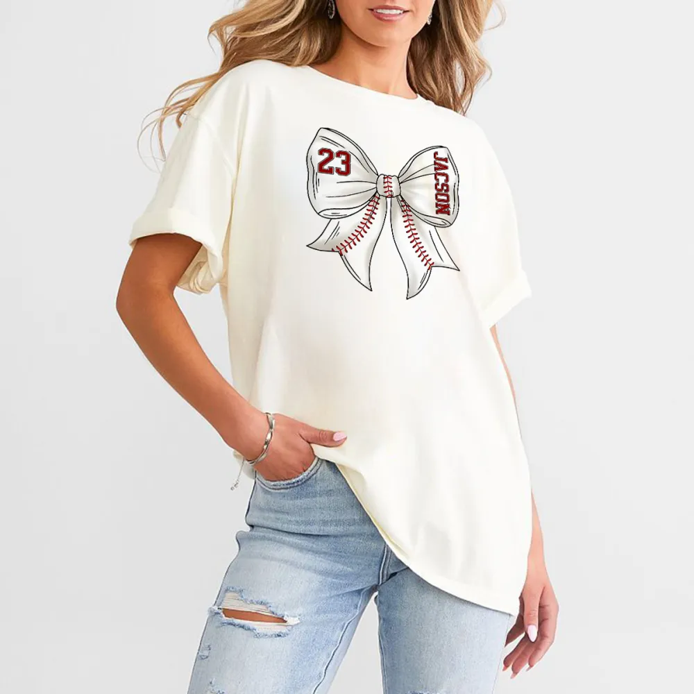 White Bow With Red Baseball Stitching Pattern, Number 