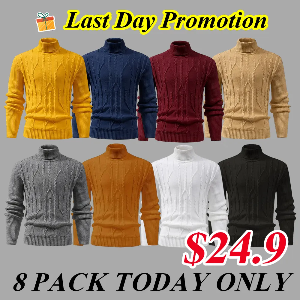 Men's turtleneck warm sweater, retro cable knit style
