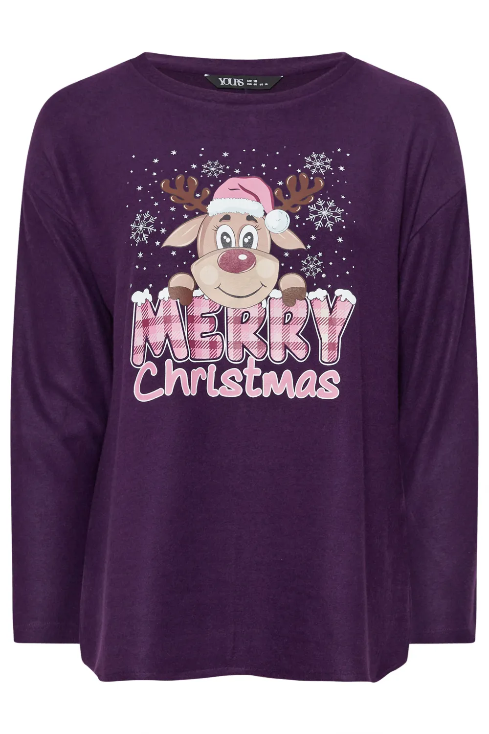 YOURS Curve Purple 'Merry Christmas' Reindeer Print Sweatshirt