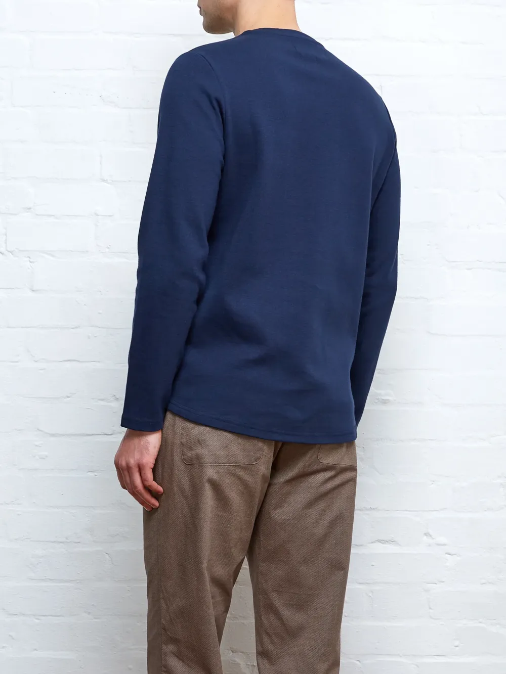 Navy Crew Neck Long Sleeve Plain T-Shirt