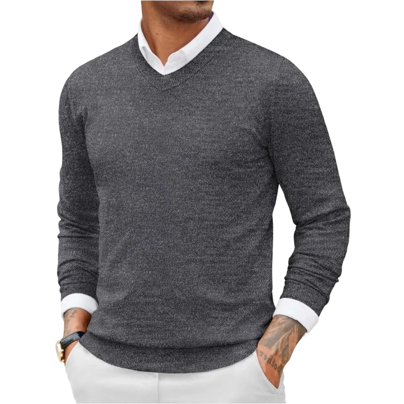 Men's Ribbed V-neck Casual Knit Sweater