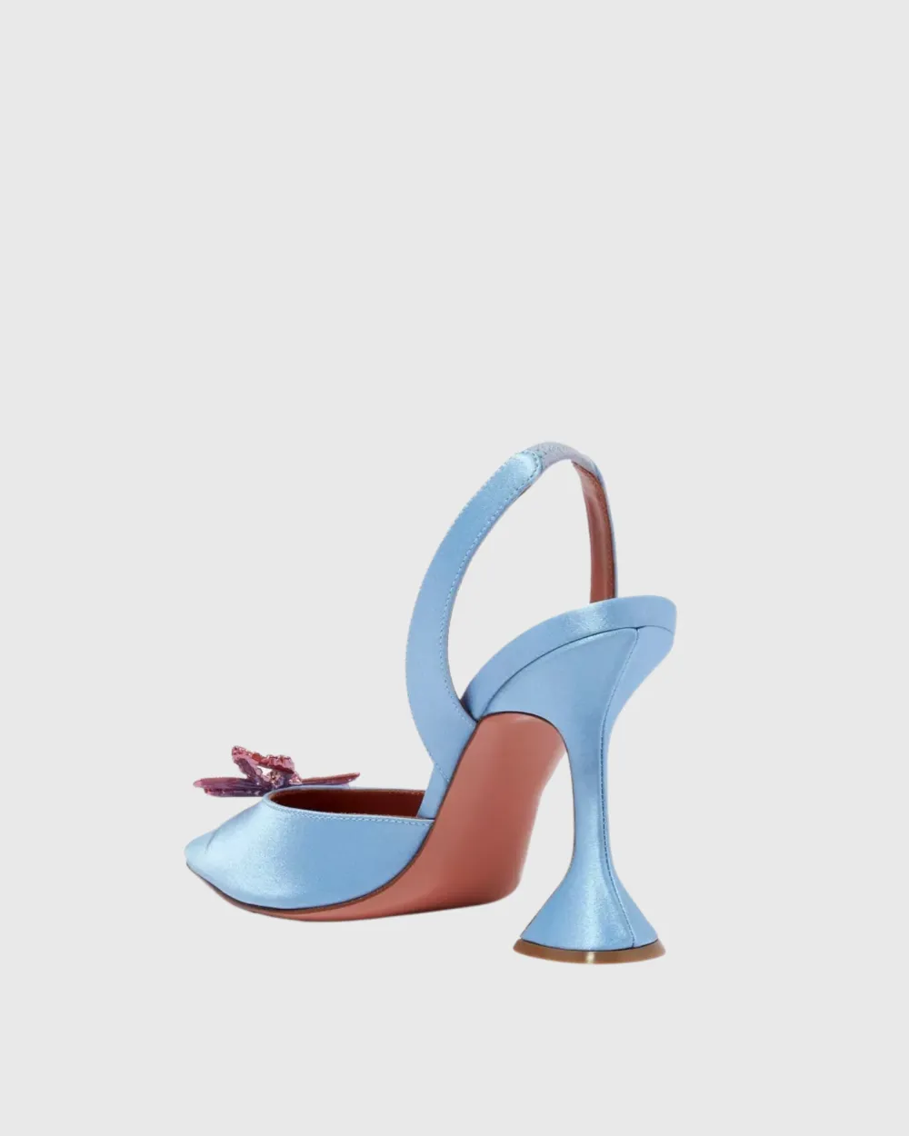 Crystal Bow Satin Slingback Pumps in Sky