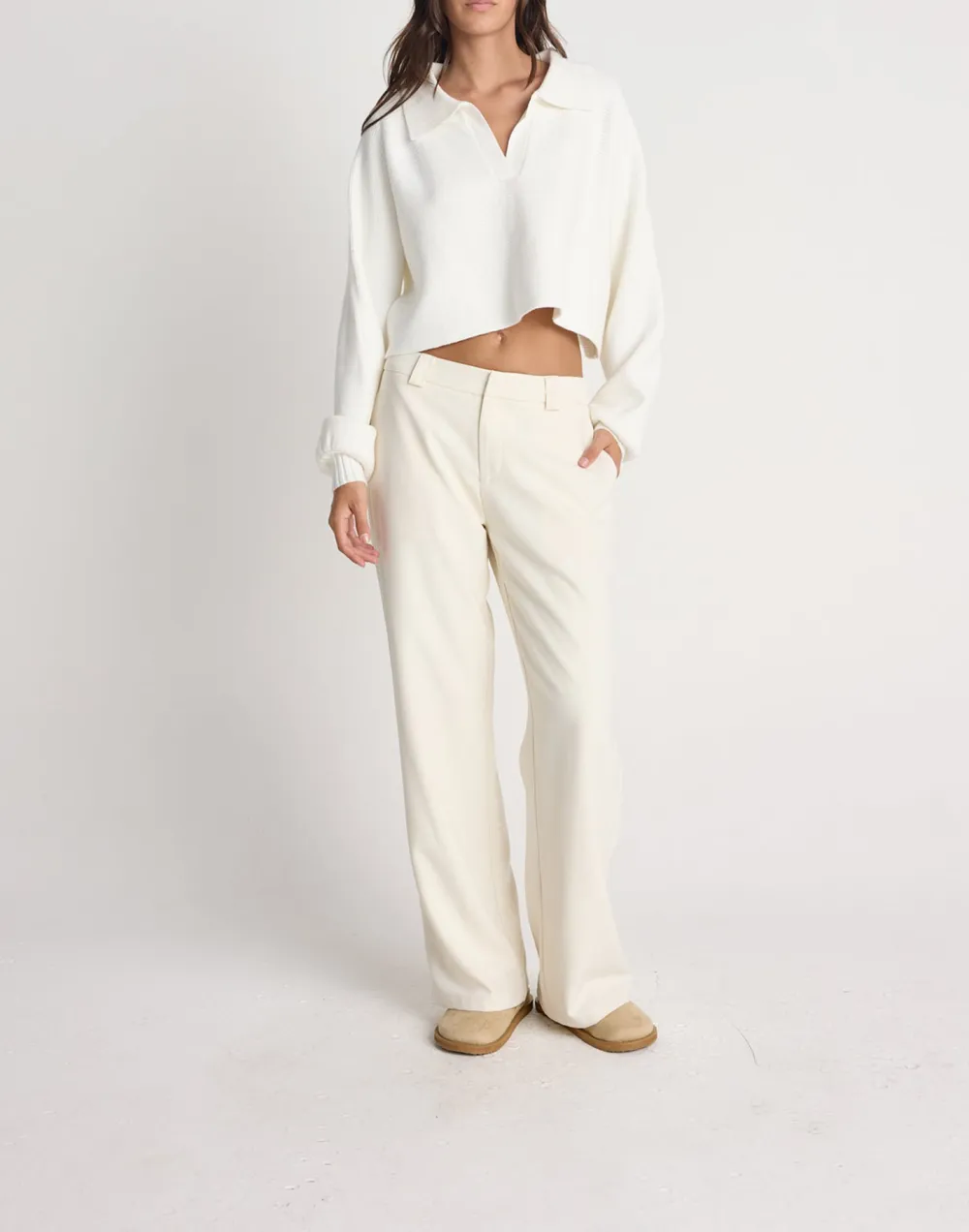 Cropped Soft Off White Knitted Jumper