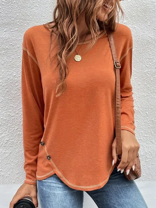 Plain Long Sleeve Casual T-Shirt