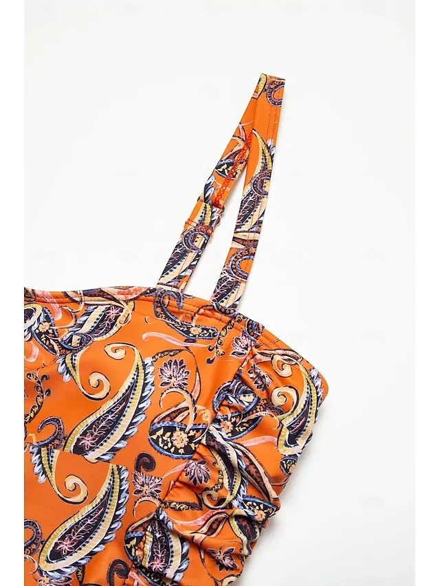 Boho Paisley Damask Print Shirred Swimsuit