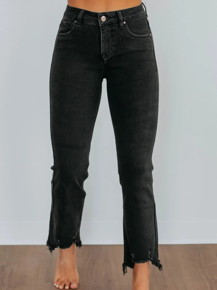 High Rise Frayed Hem Jeans