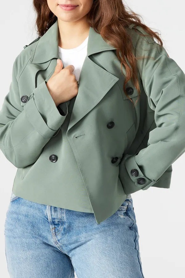 CROPPED TRENCH JACKET LIGHT GREEN