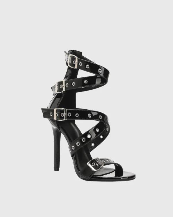 Buckle Eyelet Cross Strap Sandals