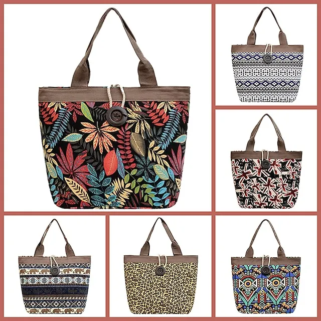 Women's Handbag Shoulder Bag Bucket Bag Canvas Daily Holiday Large Capacity Breathable Durable Leopard Black Dark Red