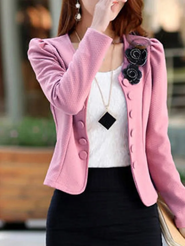 Women's Blazer Fall Short Bow Coat White Black Pink Fuchsia Elegant Street Spring Open Front Round Neck Regular Fit S M L XL XXL 3XL