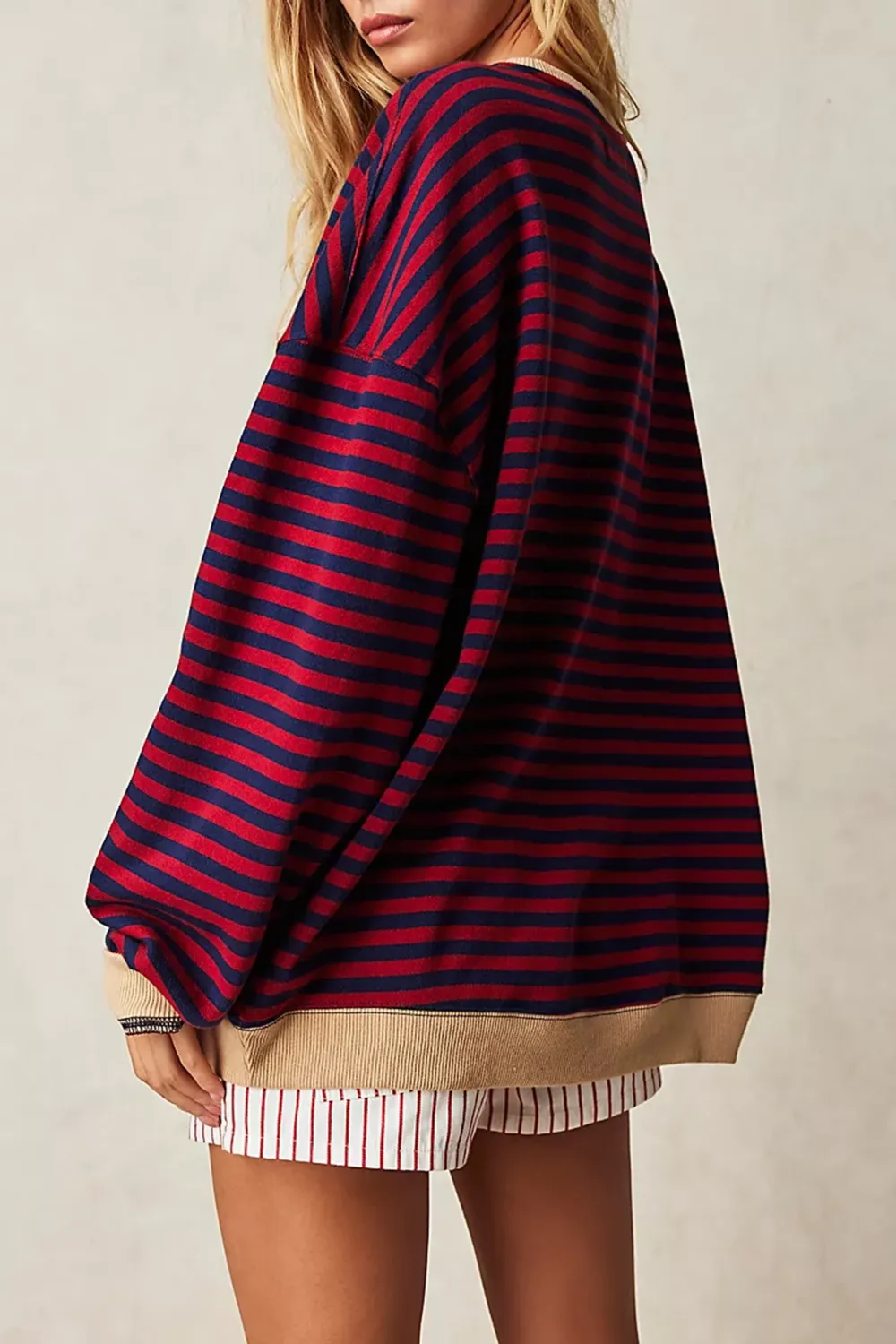 Oversized Striped Crew Neck Sweatshirt