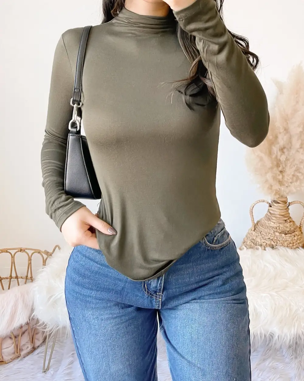 AUTUMN FEELS BUTTER SOFT HIGH NECK TOP (HEATHER CHARCOAL)