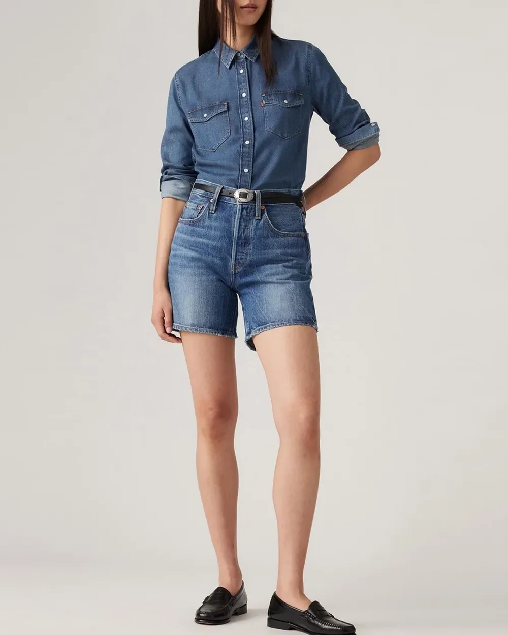 Denim Mid Thigh Shorts