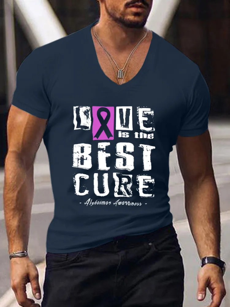 Love is the best cure  Alzheimer's Disease Awareness Men's Print T-Shirt