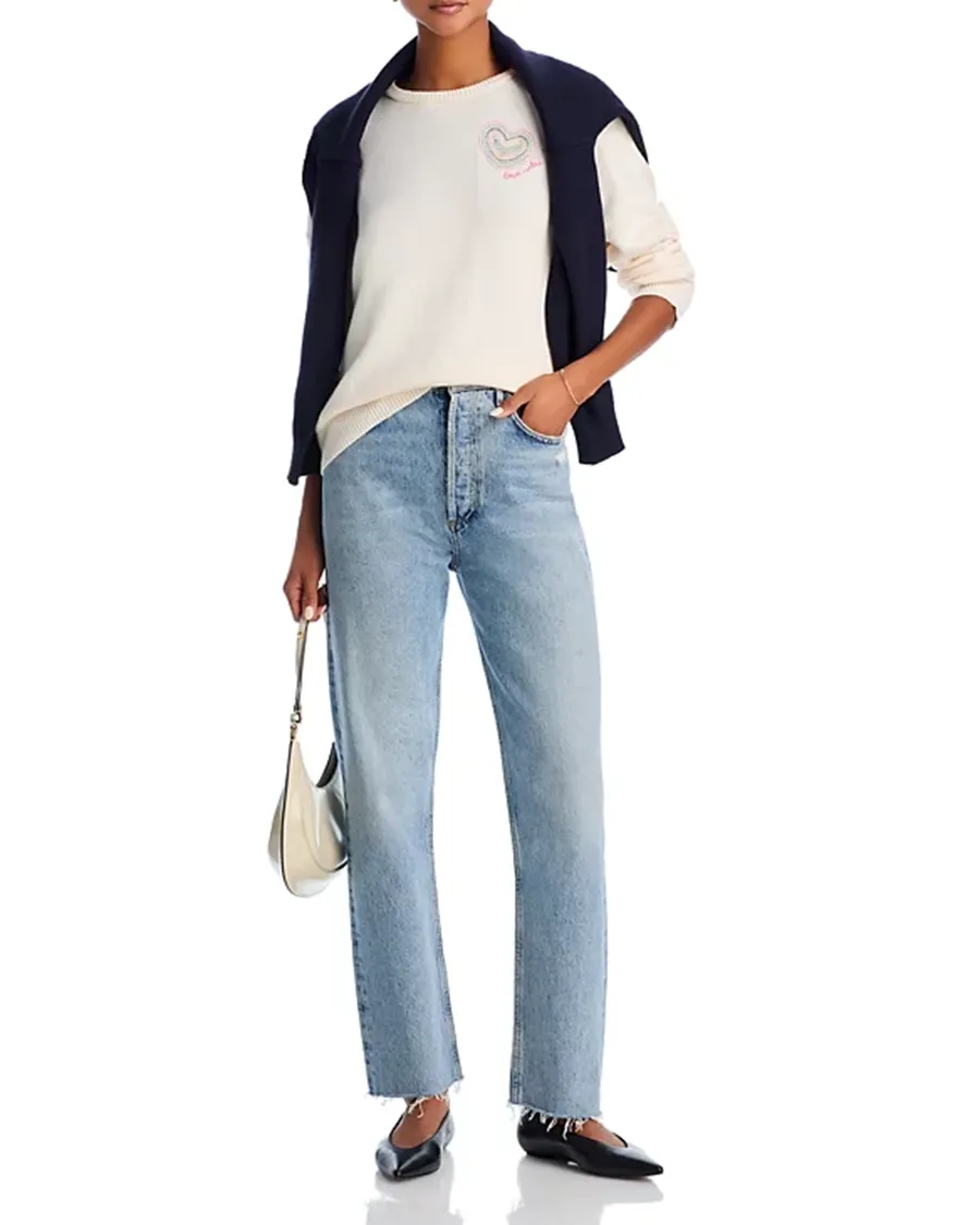 Crewneck Thread Heart Embroidery Sweater