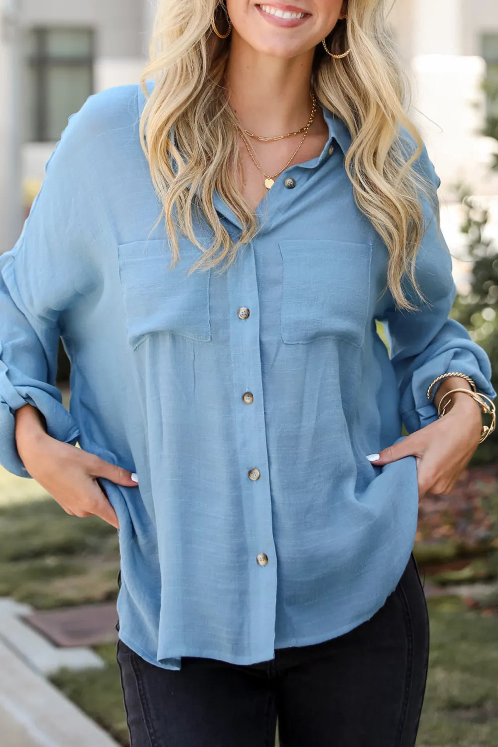 Compelling Composure Oversized Button-Up Blouse