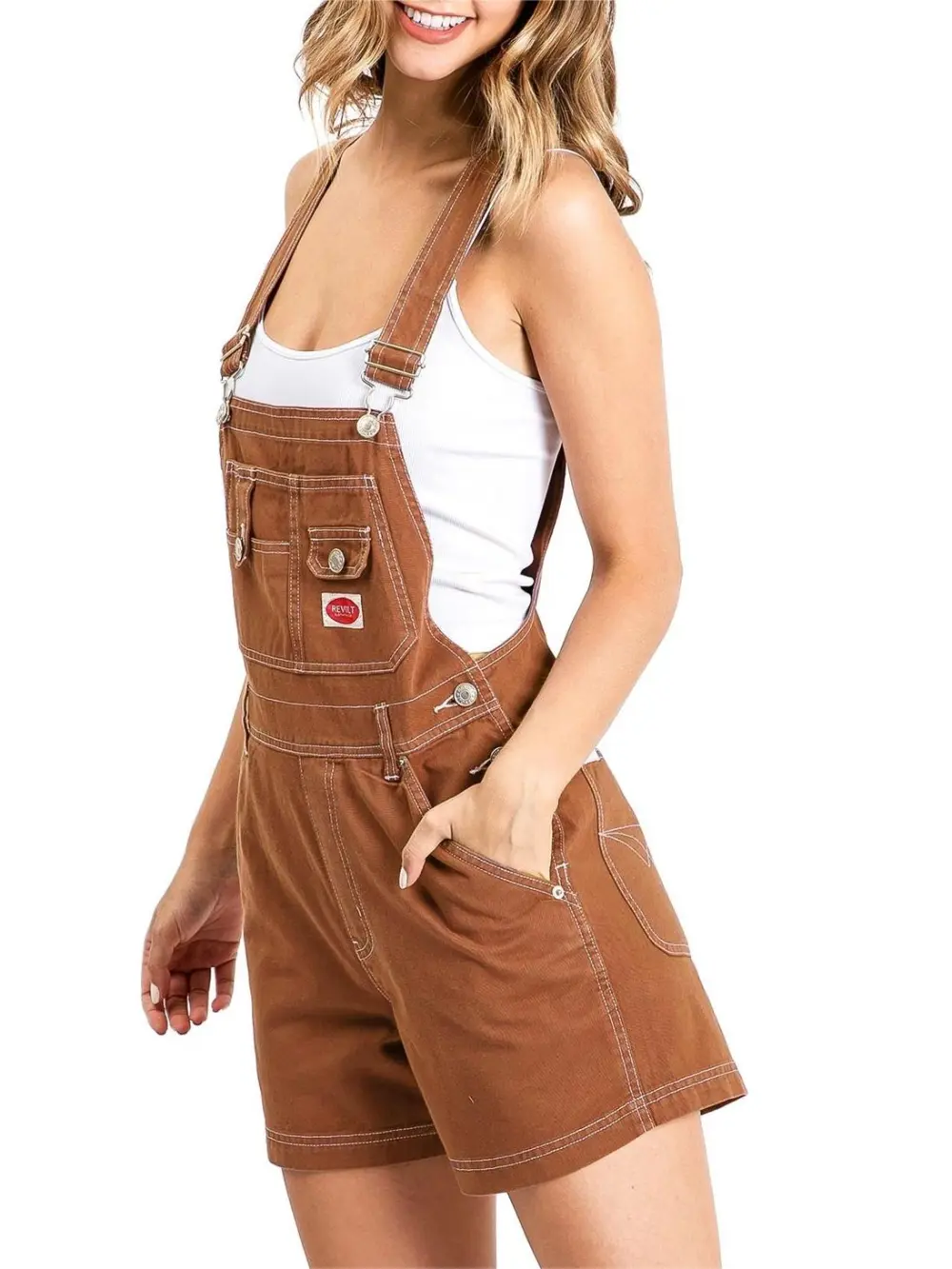 Brown Denim Overalls Shorts