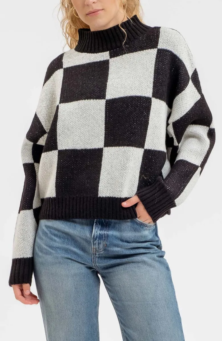 Check Mock Neck Sweater