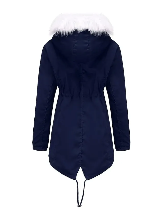 Women's Parka Puffer Coat Thermal Warm Winter Coat Windproof Heated Coat with Fur Collar Fall Zip up Drawstring Fleece Jacket with Pockets Outerwear Pink Black Pink Mid-Length