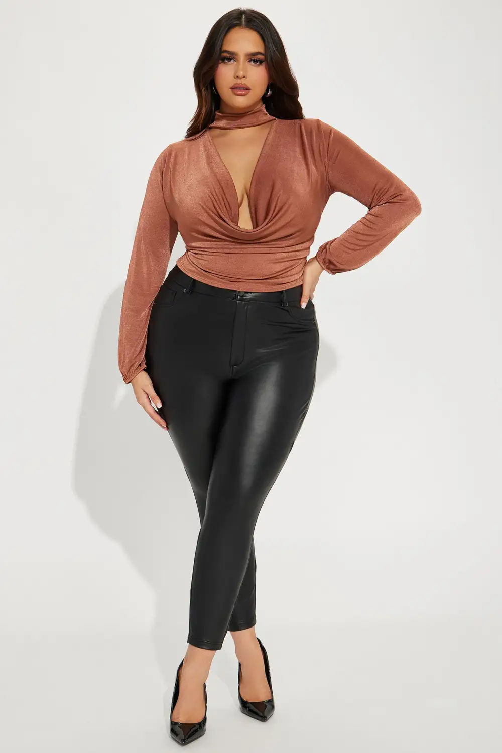 Noelle Cowl Neck Top - Mocha