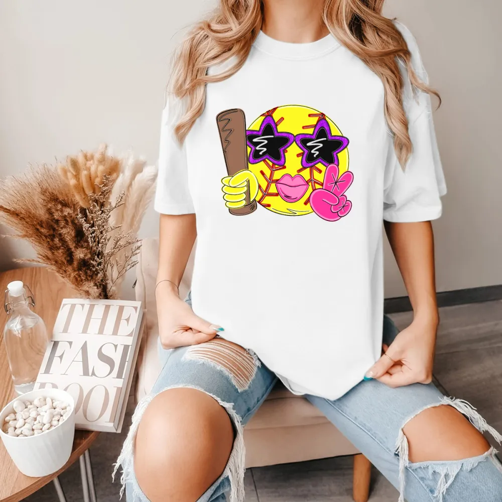 Baseball Season Printed Round Neck Short Sleeve T-Shirt