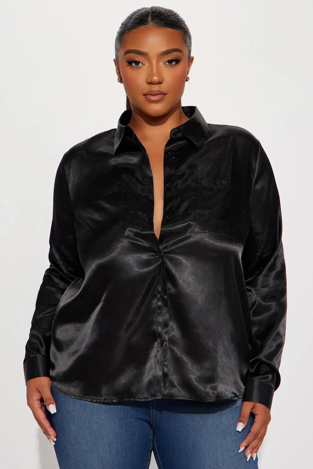 You Better Work Satin Shirt - Black