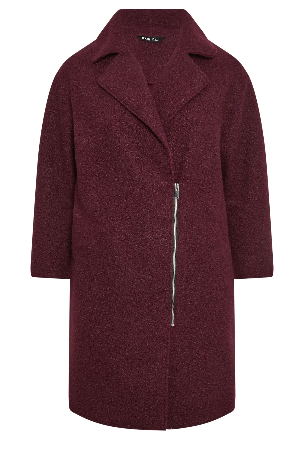 YOURS Curve Burgundy Red Boucle Biker Coat