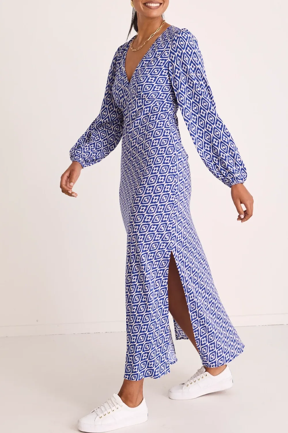 Electric Blue Batik Bias Midi Dress