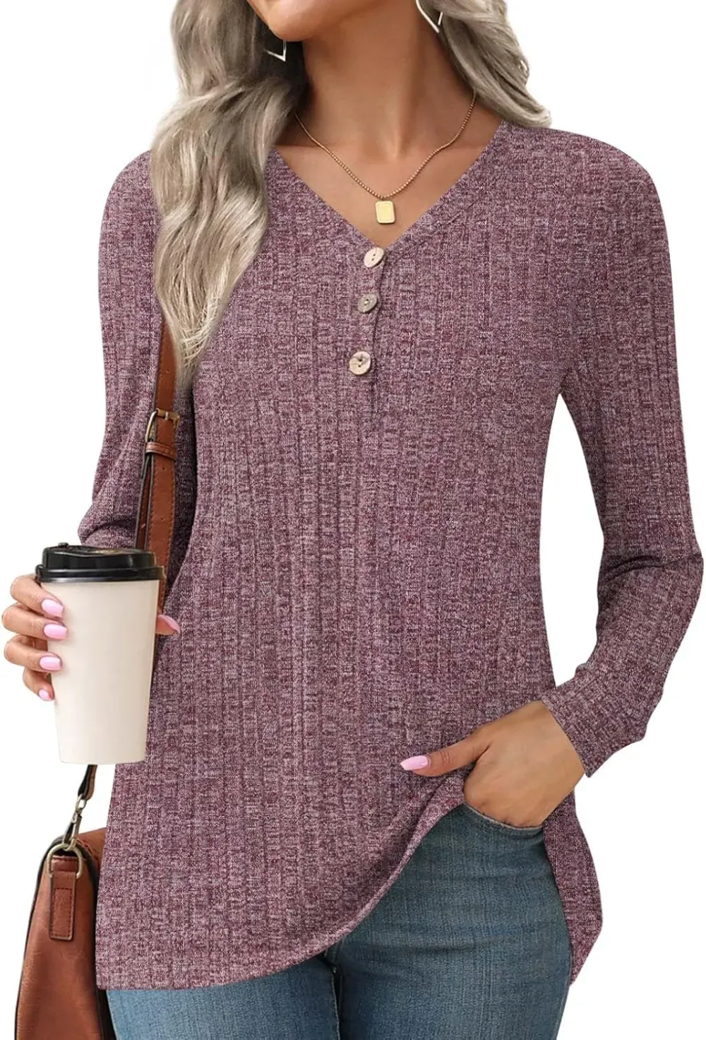 HOTGIFT Womens 2024 Fall Winter Tunic Tops Long Sleeve Casual T-Shirts Soft Comfy Stripe Blouse Lightweight