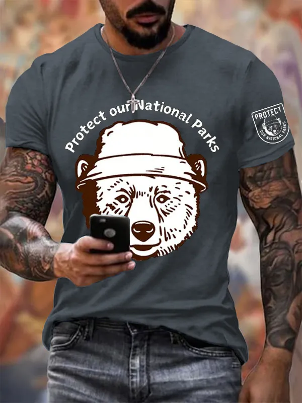 Men'S T-Shirt Men'S Protect Our National Parks Printed Round Neck T-Shirt