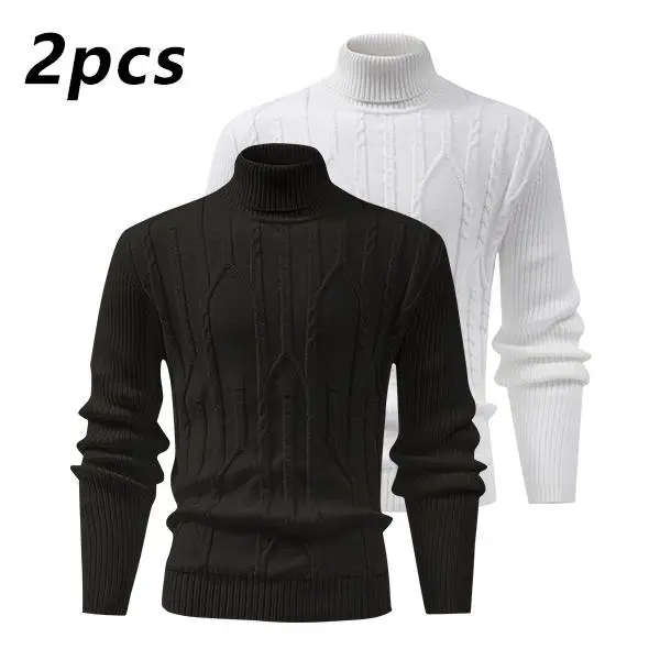 Men's turtleneck warm sweater, retro cable knit style