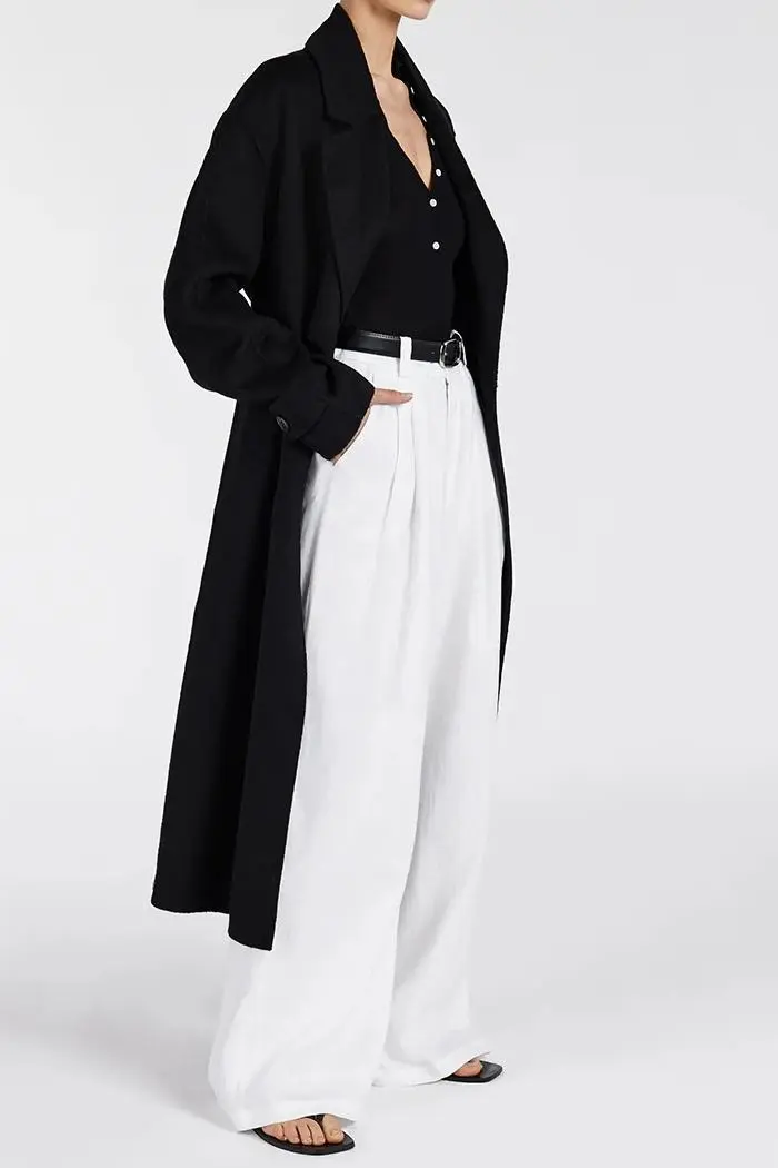 BLACK WOOL WRAP COAT