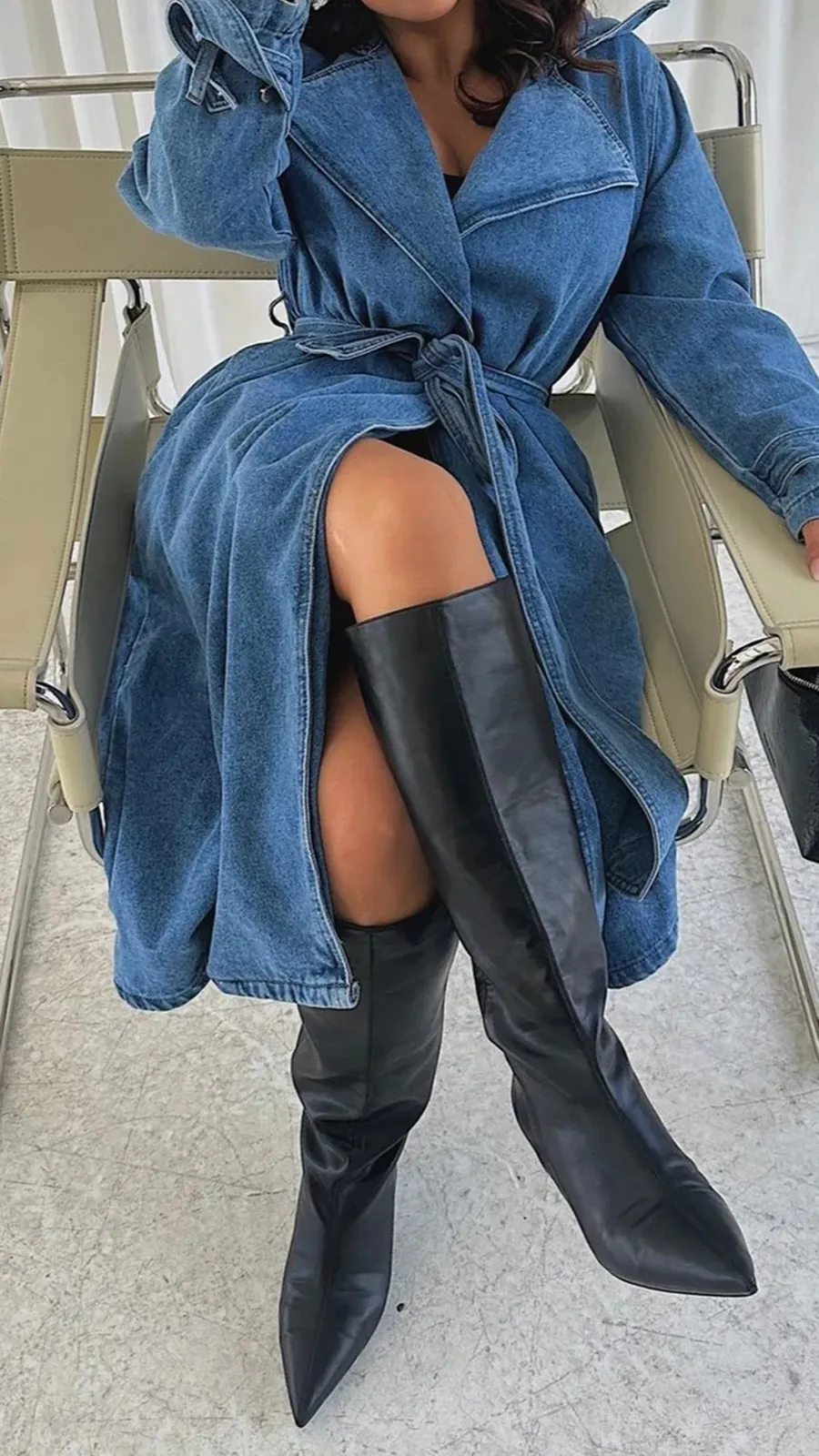 Long Denim Lapel Jacket