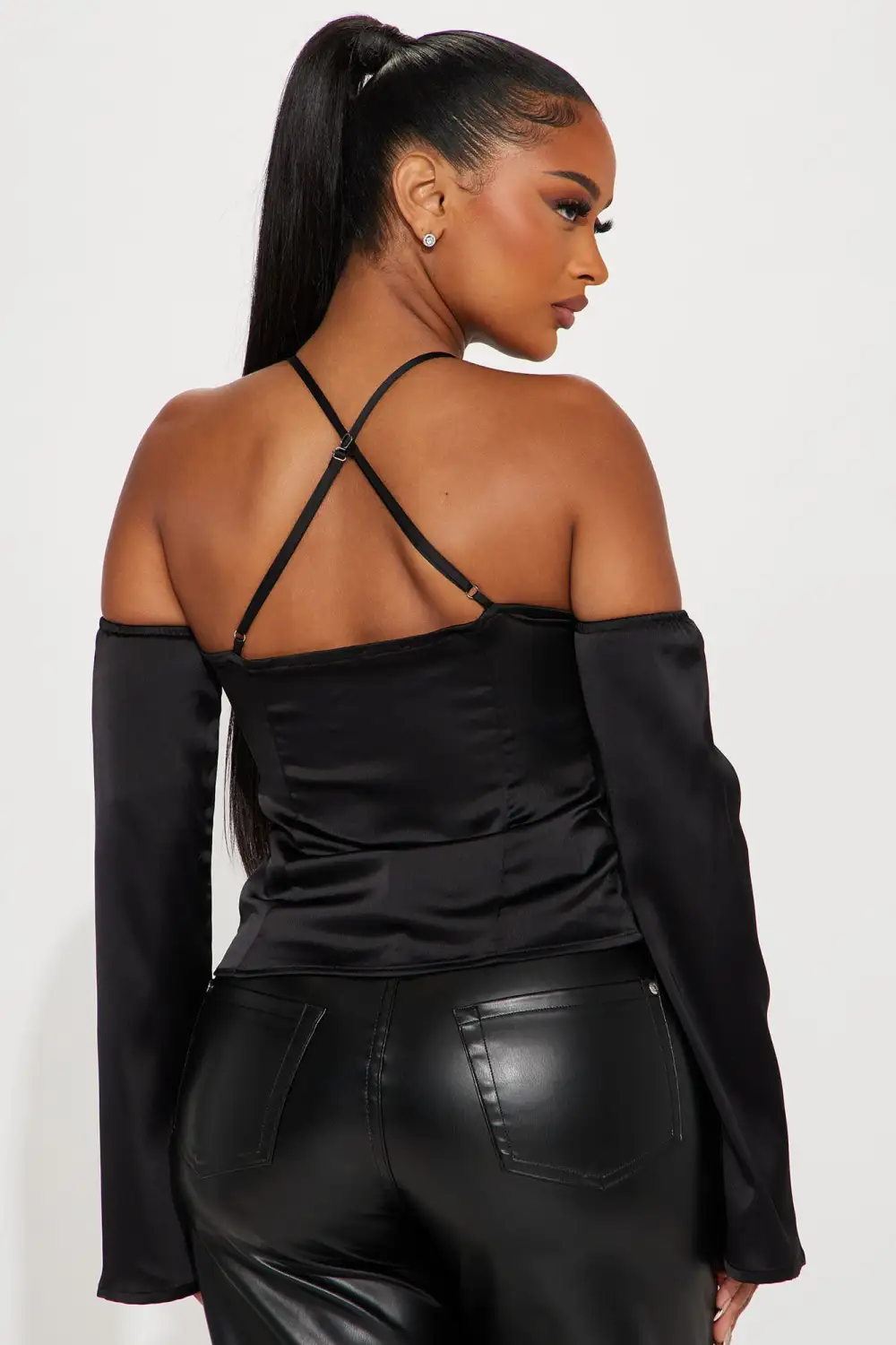 Soft Mood Satin Long Sleeve Cami - Black/White