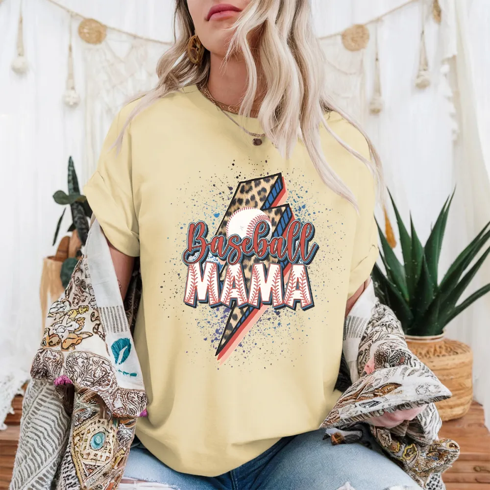 Baseball Mama Printed Round Neck Short Sleeve T-Shirt