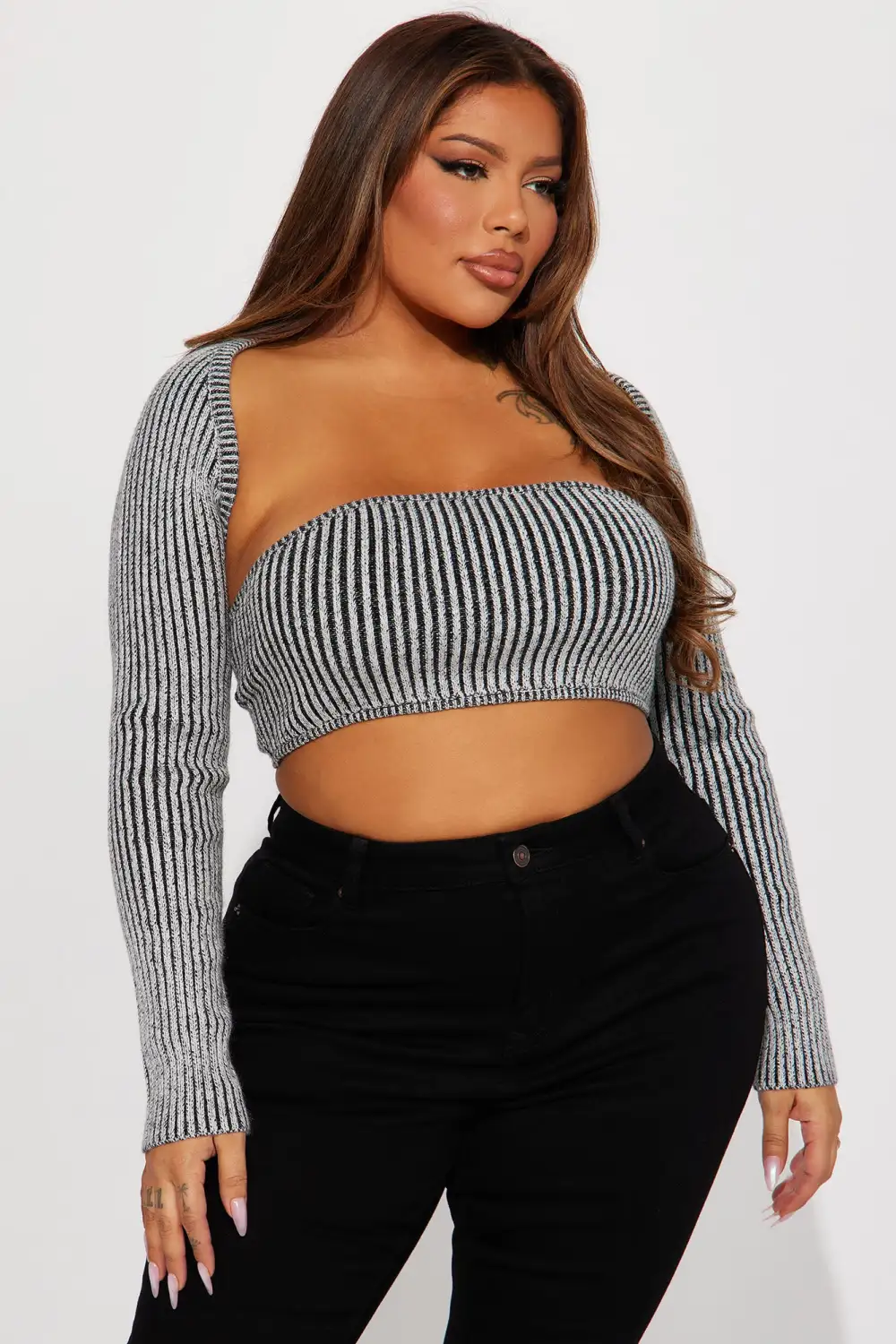 Marion Marled Sweater Shrug Set - Black Wash